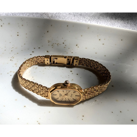 Vintage Longines L960 AO Gold Dial Quartz Womens Watch Gold Plated Mesh Bracelet main image 5